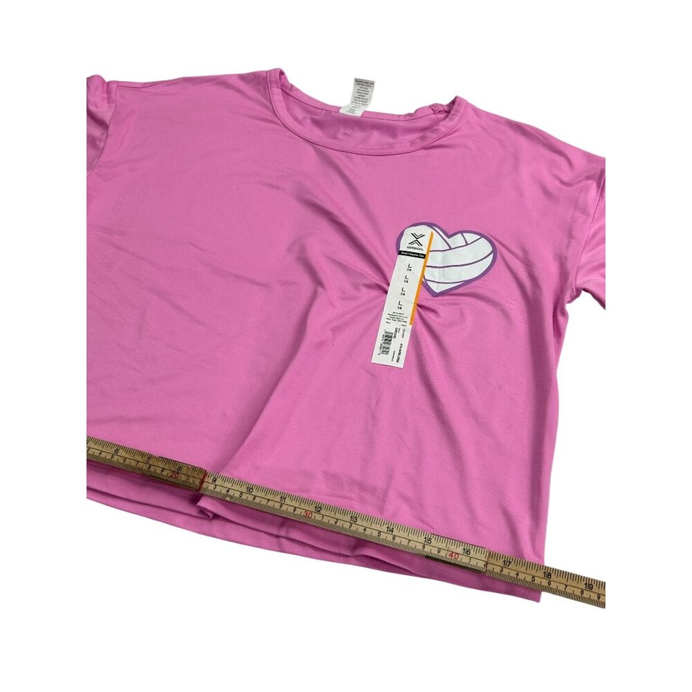 Girls Pink Xersion Short Sleeve Tee With Volleyball Heart Graphic L 14 Polyester - Picture 8 of 8